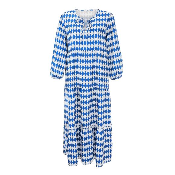 SHEIN • Blue + White Argyle Diamond Print Bohemian Light Maxi Dress - Picture 8 of 8